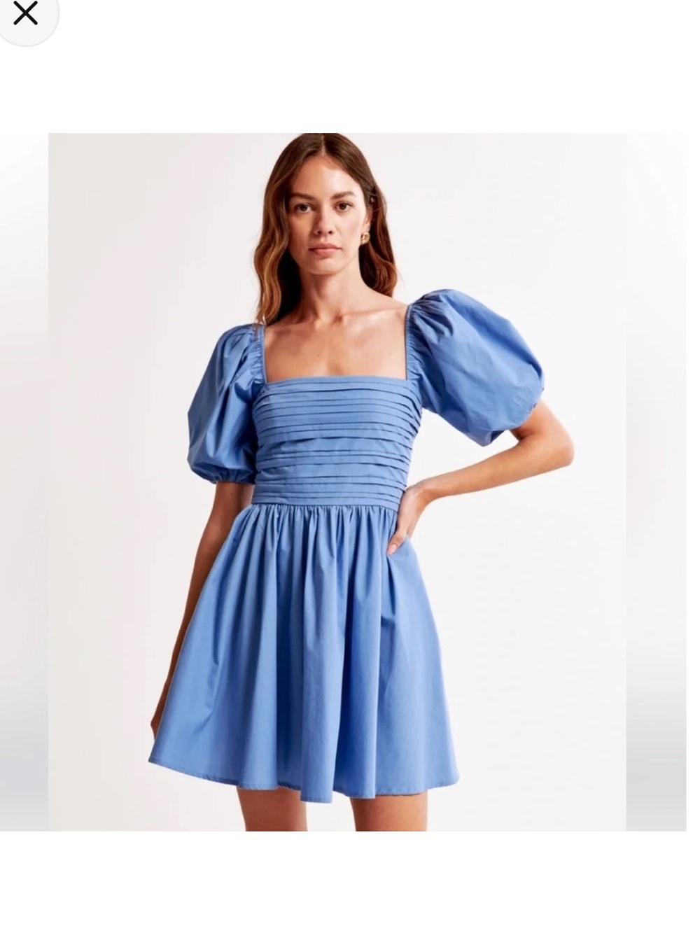 Abercrombie & Fitch Light Blue Puff-Sleeve Square-Neck Mini Dress